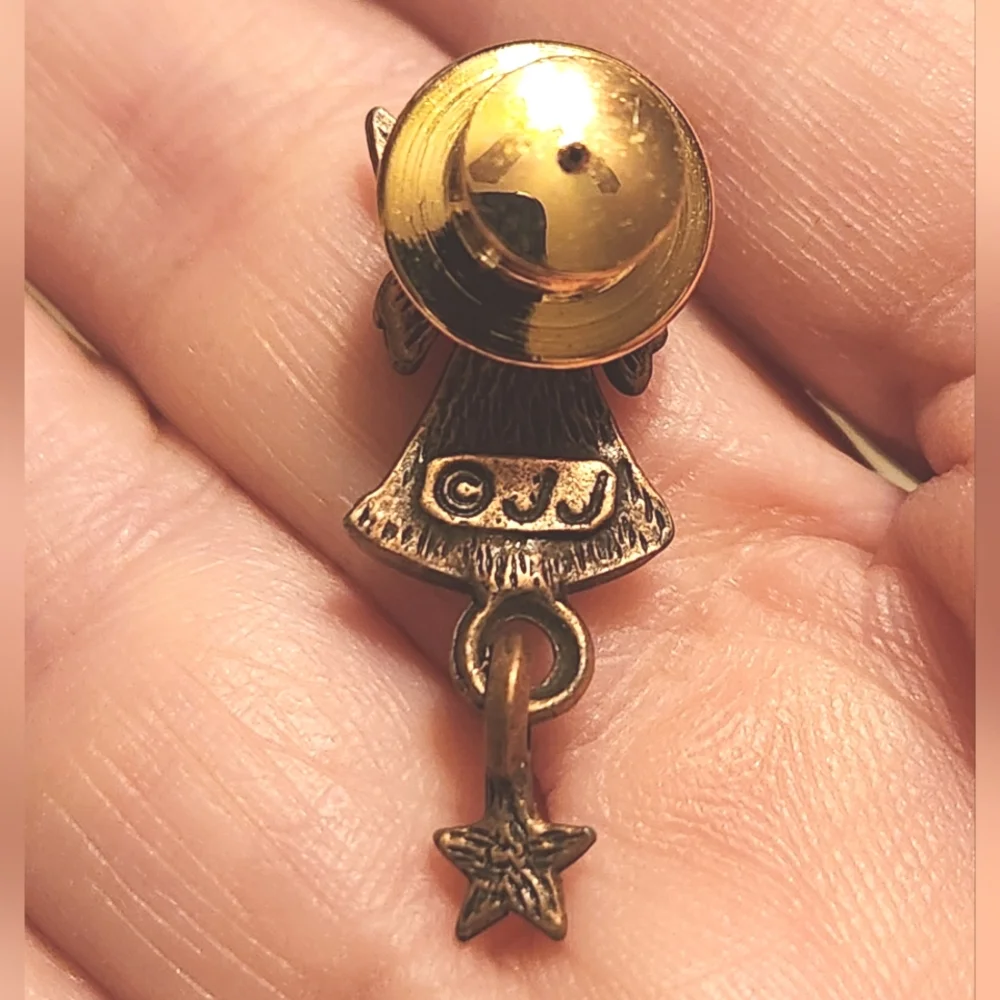 Trio of Pewter Angel Lapel Pins, 2  Stamped JJ Jonette